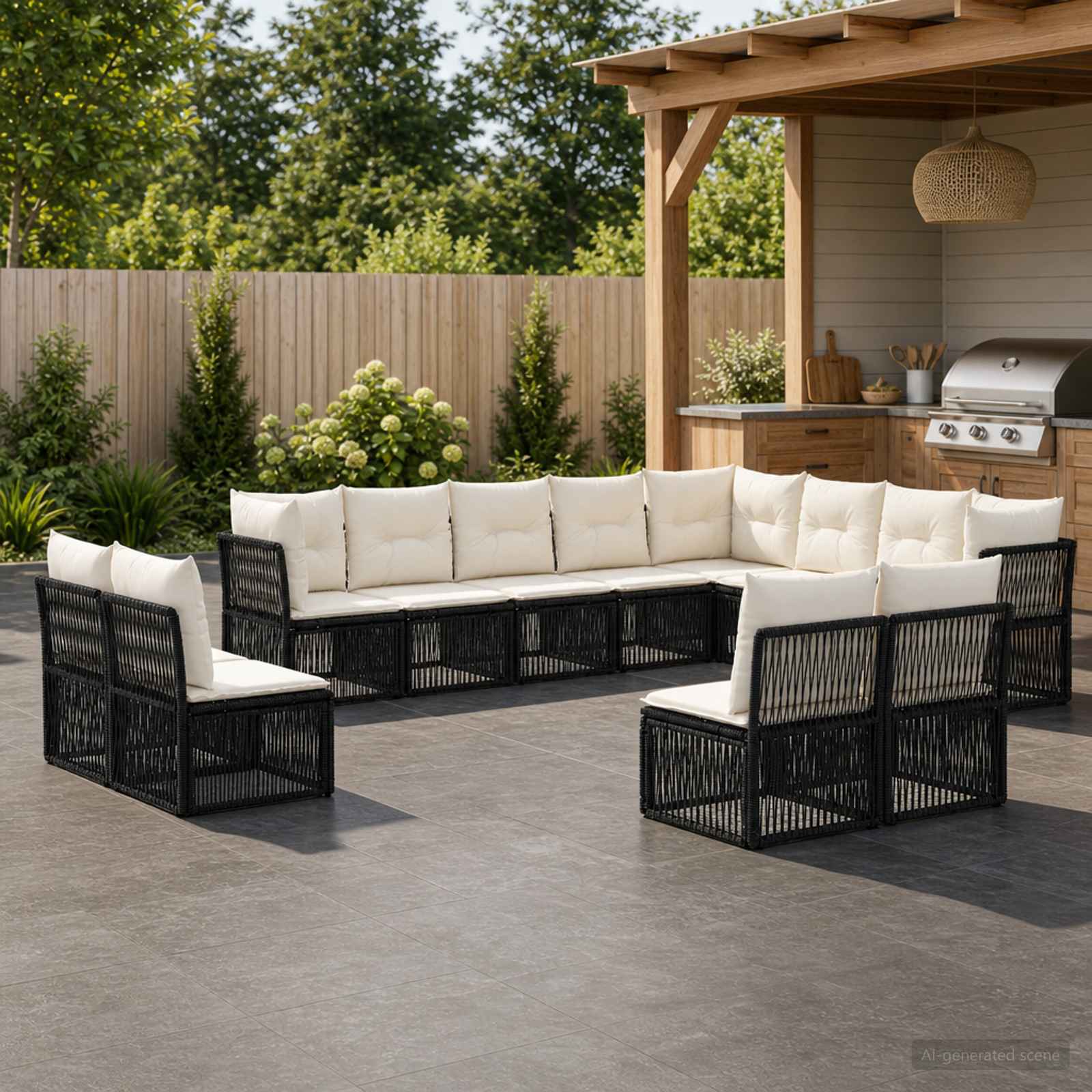 vidaXL Havesofa Sæt 12 stk. 12-personers Sort polyrattan
