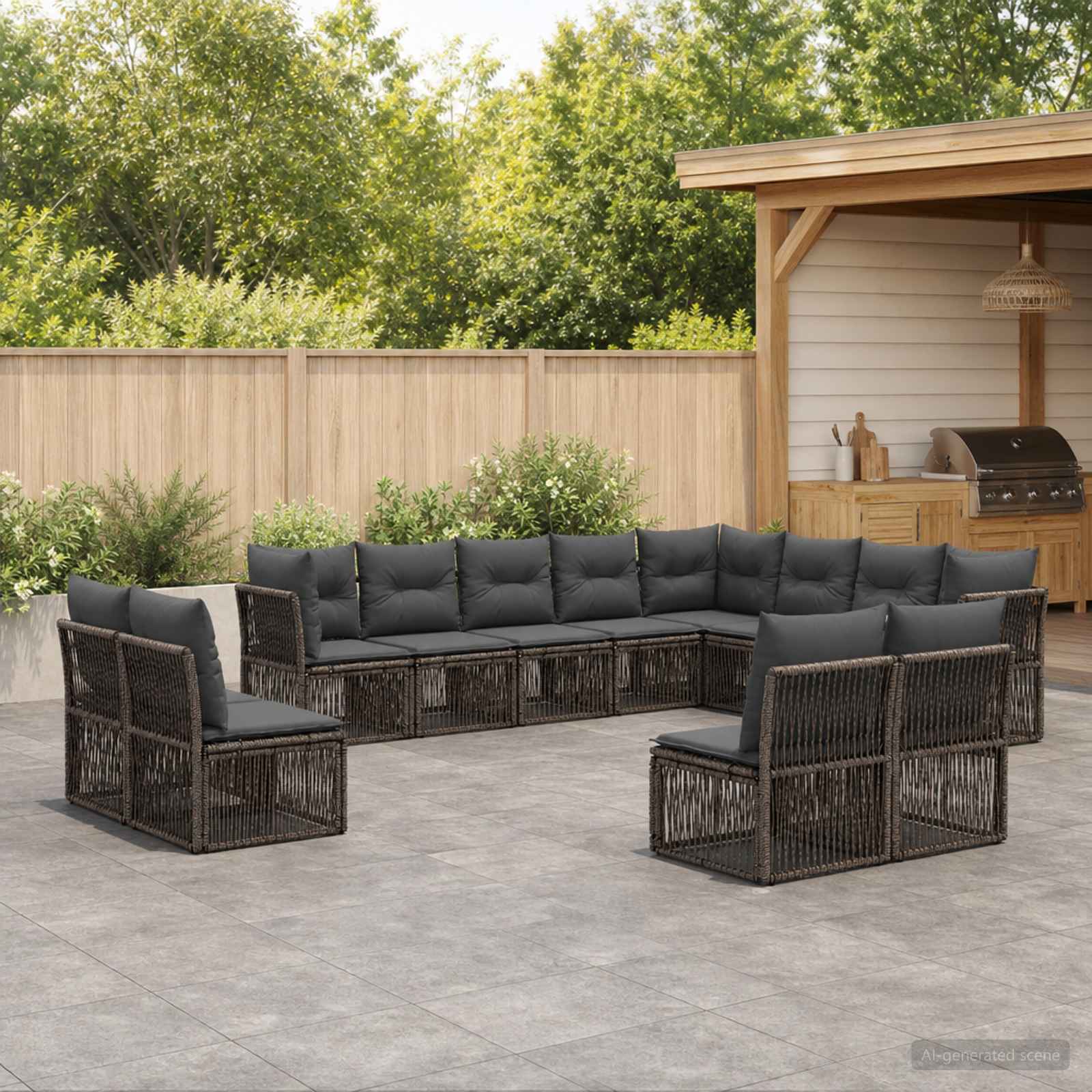 Tuinbankenset 12 pcs Grijs poly rattan – afbeelding 1