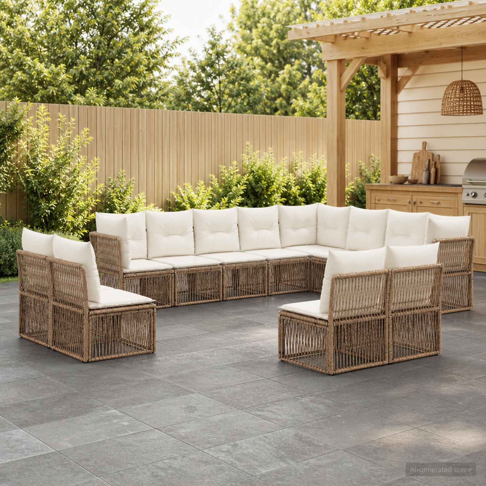 Tuinbankenset 12 pcs Beige poly rattan – afbeelding 1