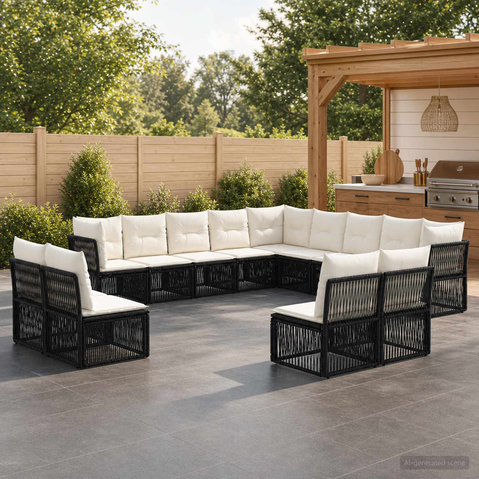 Tuinbankenset 13 pcs Zwart poly rattan – afbeelding 1