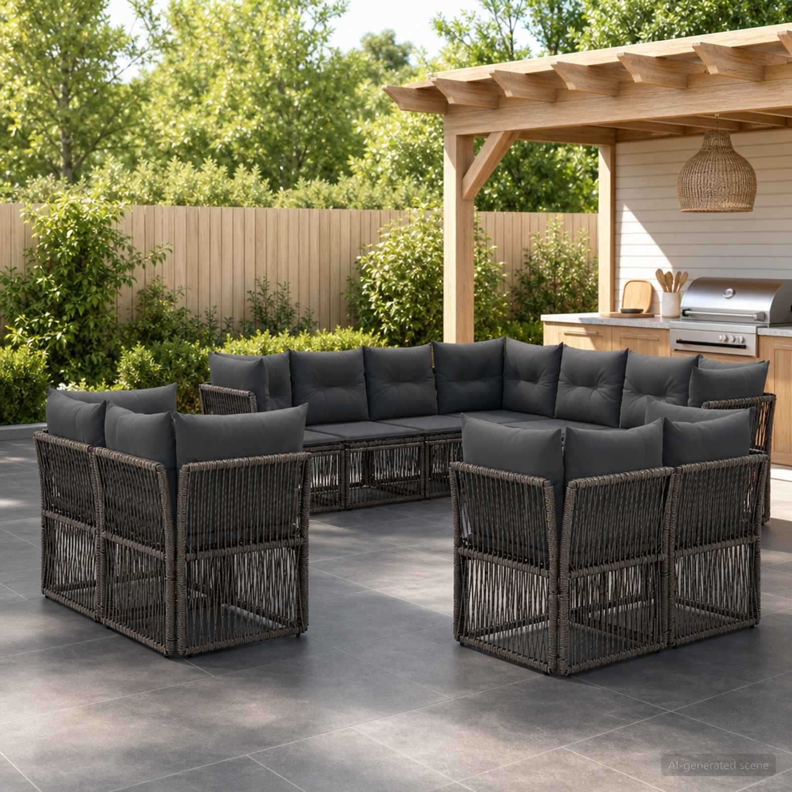 Tuinbankenset 11 pcs Grijs poly rattan – afbeelding 1