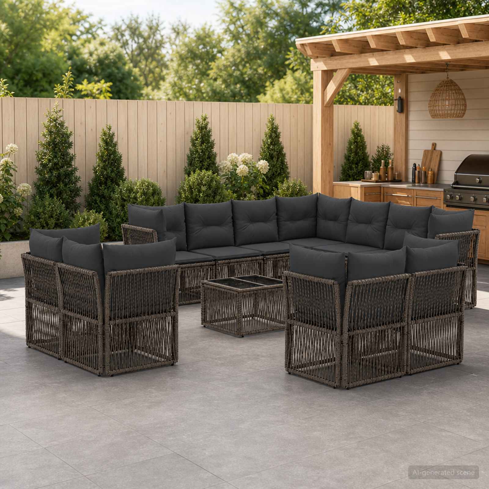 Tuinbankenset 12 pcs Grijs poly rattan