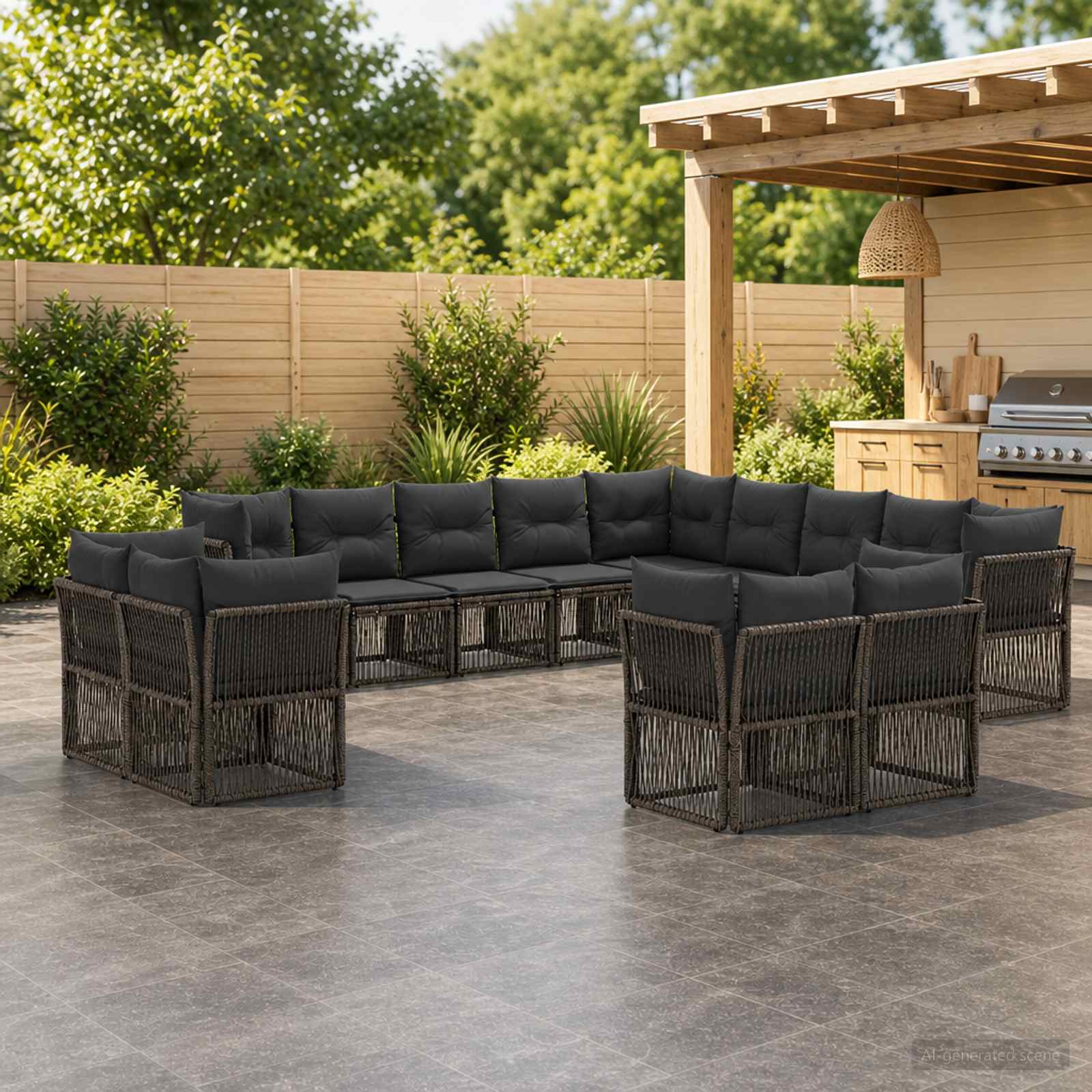 Tuinbankenset 13 pcs Grijs poly rattan – afbeelding 1