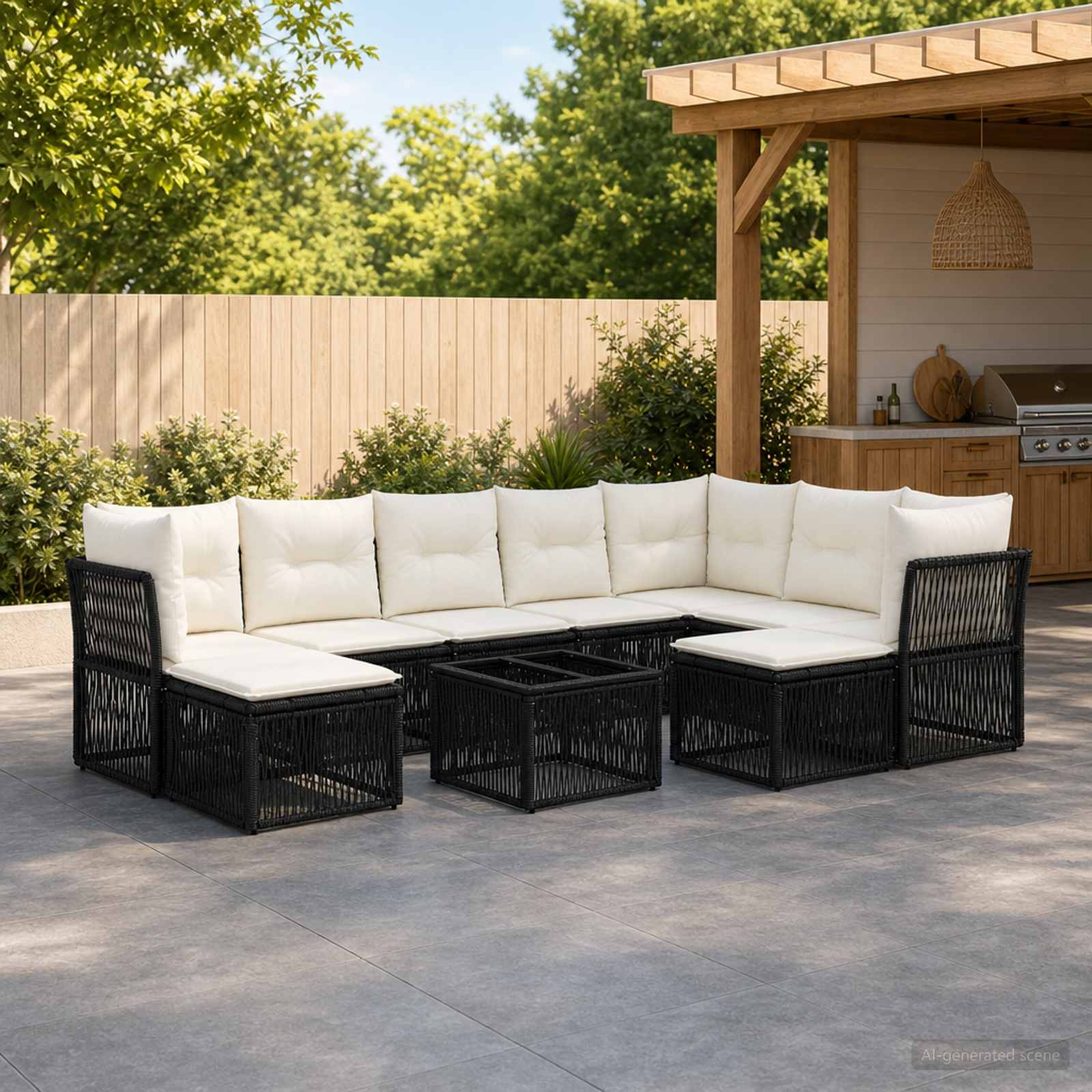 Tuinbankenset 10 pcs Zwart poly rattan – afbeelding 1
