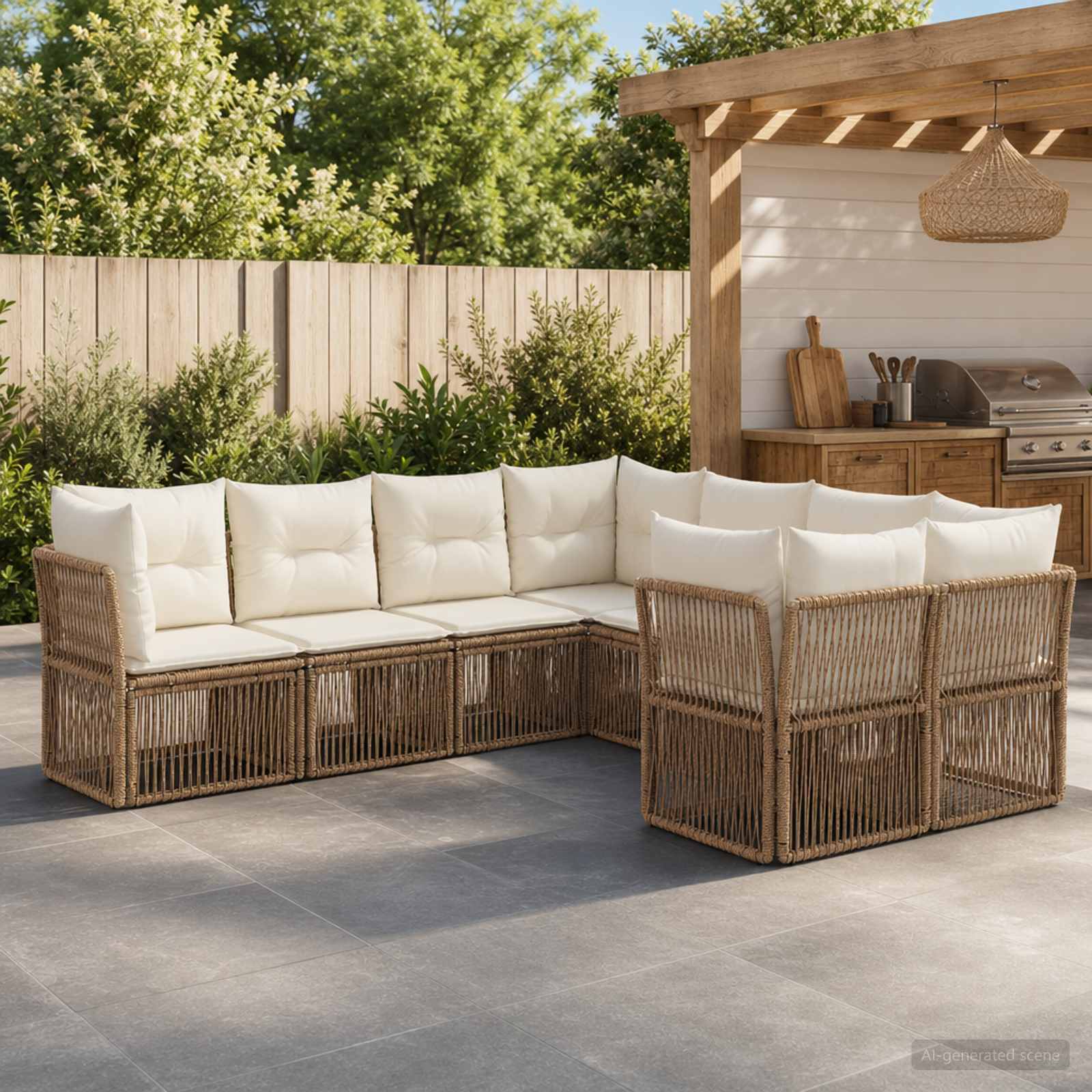 vidaXL Trädgårdsoffset 8 st 8-Antal sittplatser Beige konstrotting