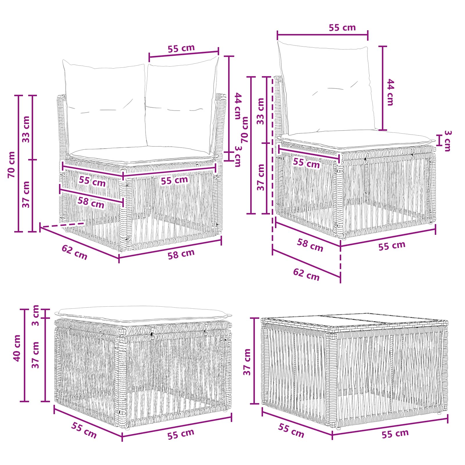 Tuinbankenset 11 st Grijs poly rattan - Afbeelding 11