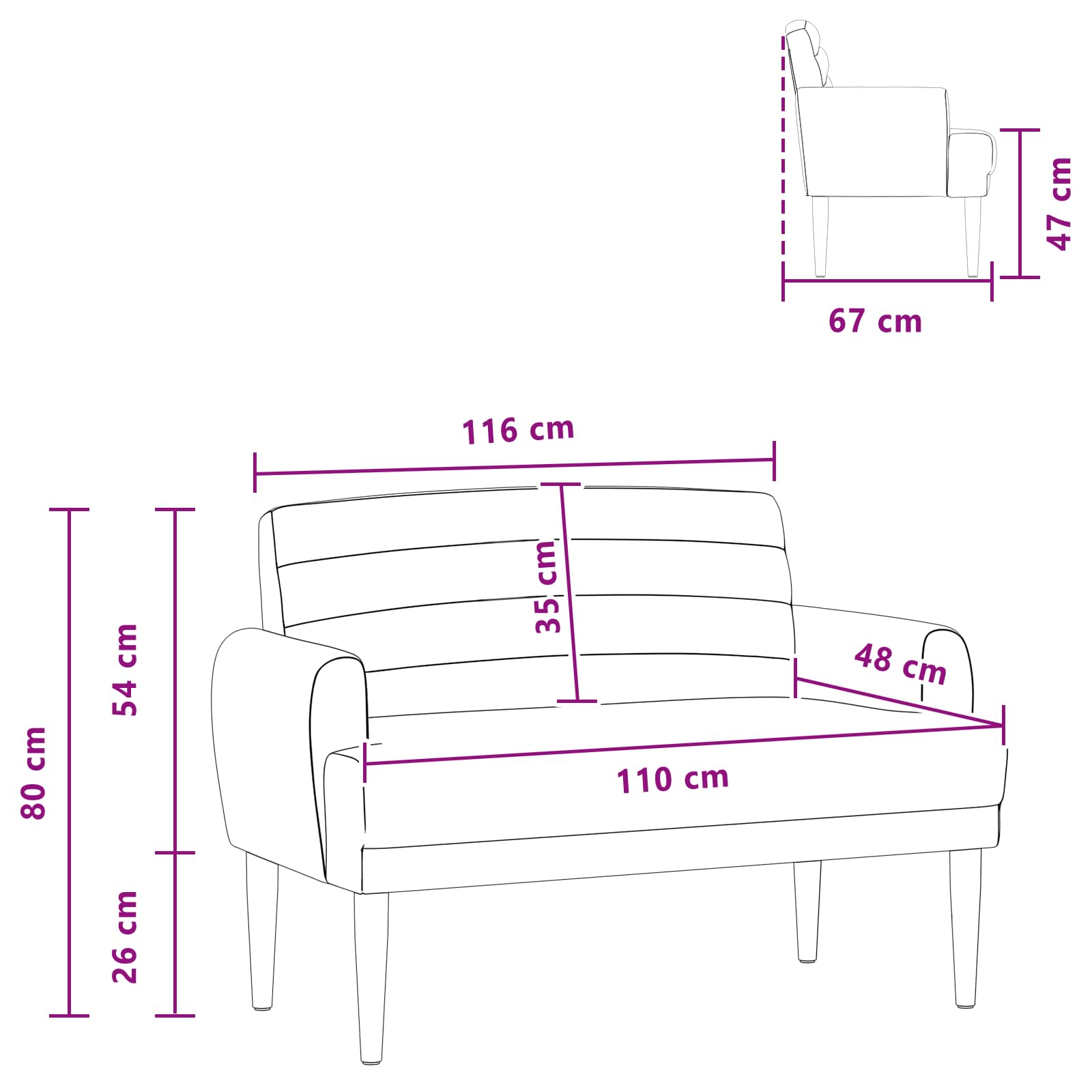 Dvojnica s gumbi Roza 116 x 67 x 80 cm Blago - slika 10