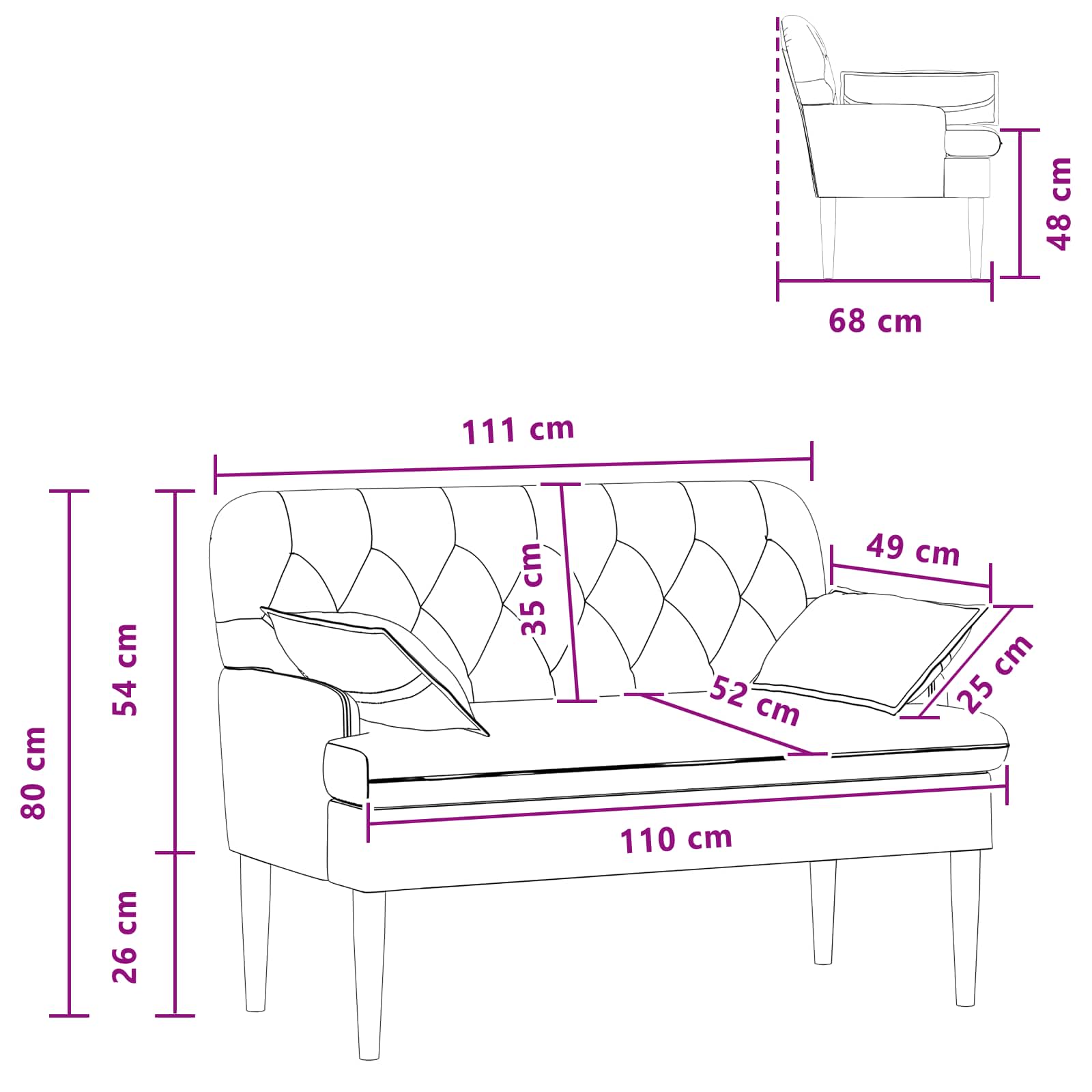 Dvojnica s gumbi Roza 111 x 68 x 80 cm Blago - slika 10