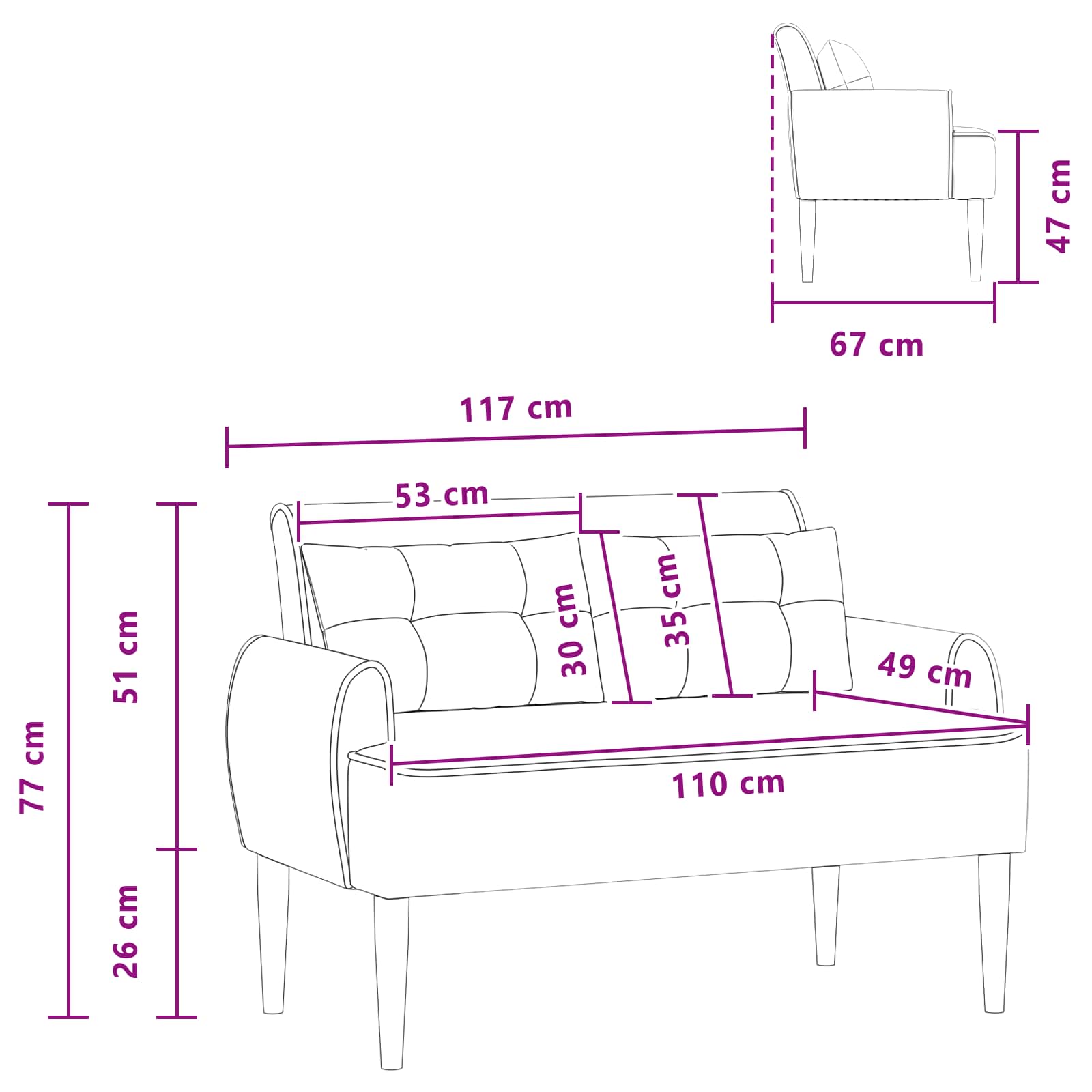 Love seat με κουμπιά Σκούρο Γκρι 117 x 67 x 77 εκ. Μπουκλέ - Image 10