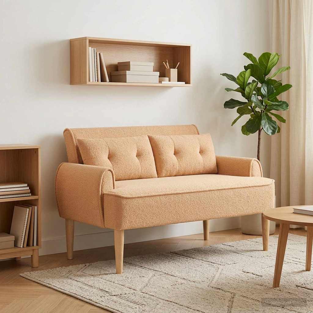 vidaXL Zweisitzer mit Knopfheftung Beige 117 x 67 x 77 cm Bouclé