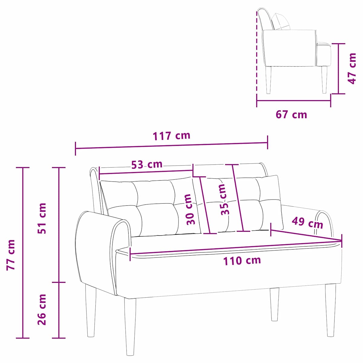 Lænestol med knap tufting 117 x 67 x 77 cm Bouclé - Billede 10