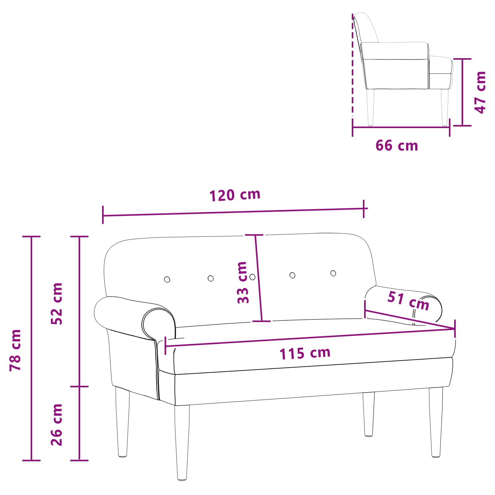 Dvojnica s gumbi Rumena 120 x 66 x 78 cm Žamet - slika 10