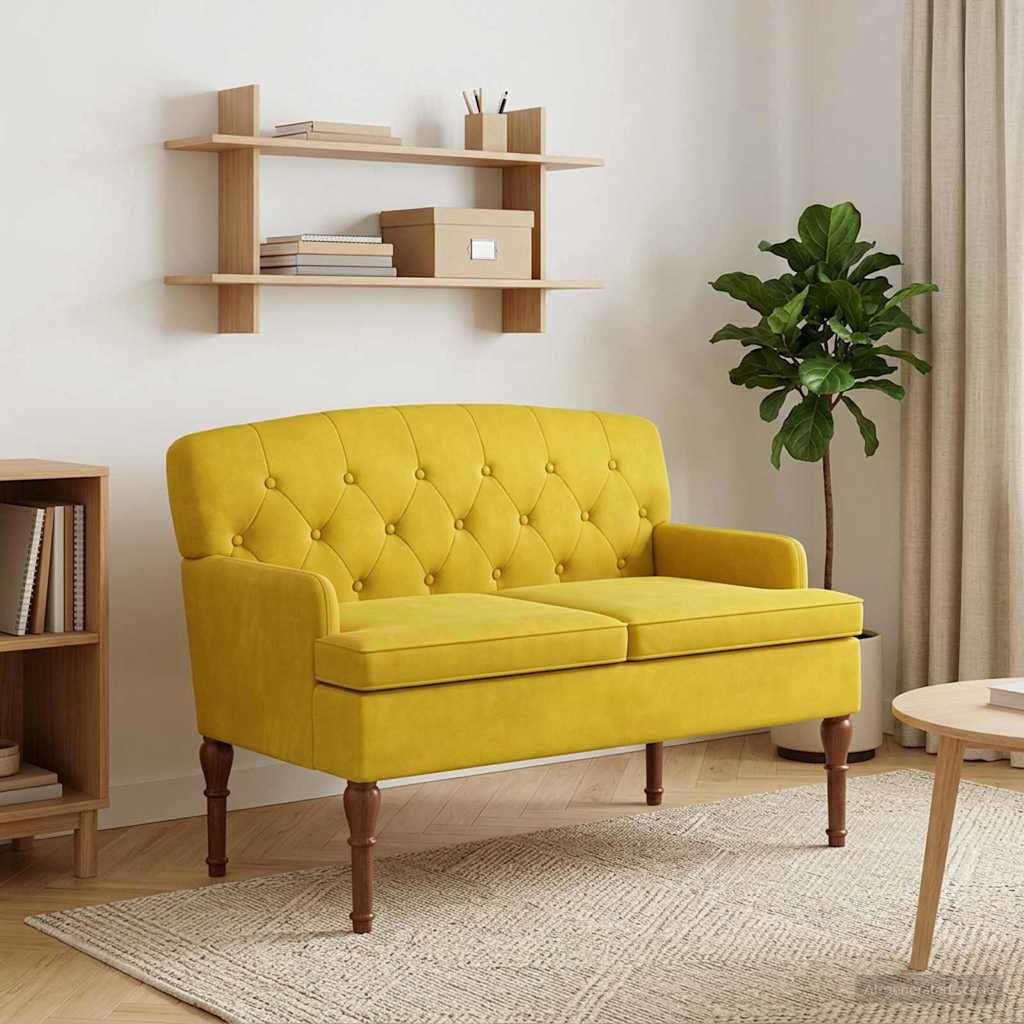 vidaXL Dvojnica s gumbi Svetlo rumena 111 x 65 x 79 cm Žamet