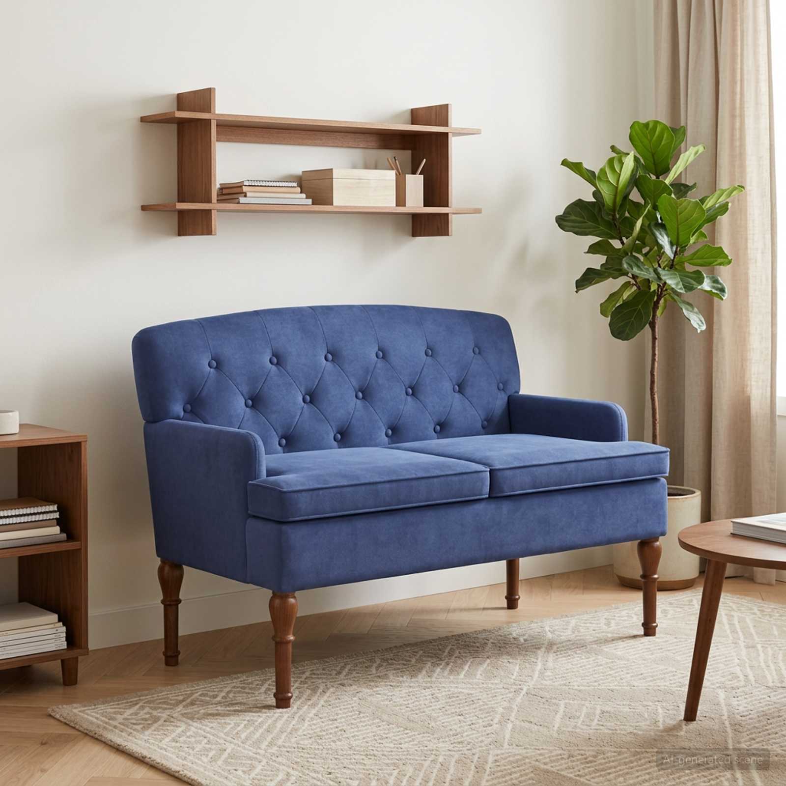 vidaXL Lænestol med knap tufting Politi blå 111 x 65 x 79 cm Fløjl