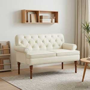 Dvojnica s gumbi Krem 120 x 65 x 77 cm Umetno usnje
