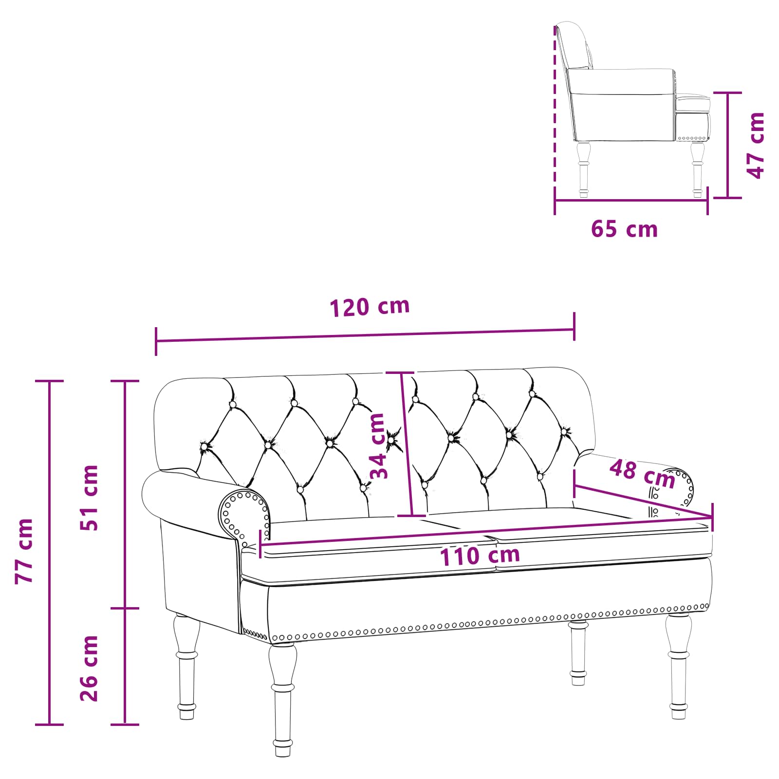 Dvojnica s gumbi Krem 120 x 65 x 77 cm Umetno usnje - slika 10