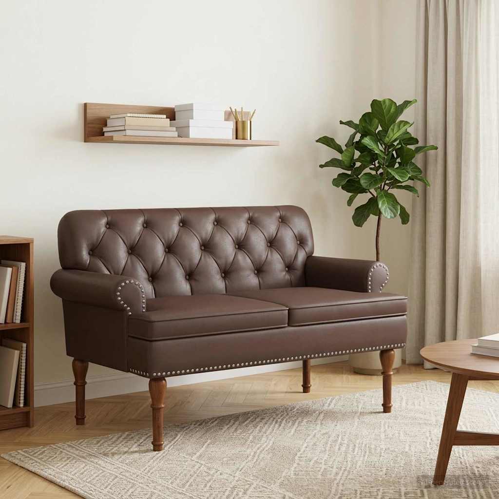 vidaXL Dvojnica s gumbi Rjava 120 x 65 x 77 cm Umetno usnje