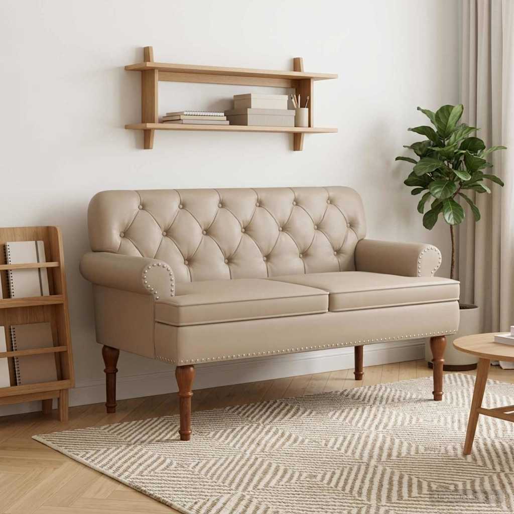 vidaXL Dvojnica s gumbi Kapučino 120 x 65 x 77 cm Umetno usnje