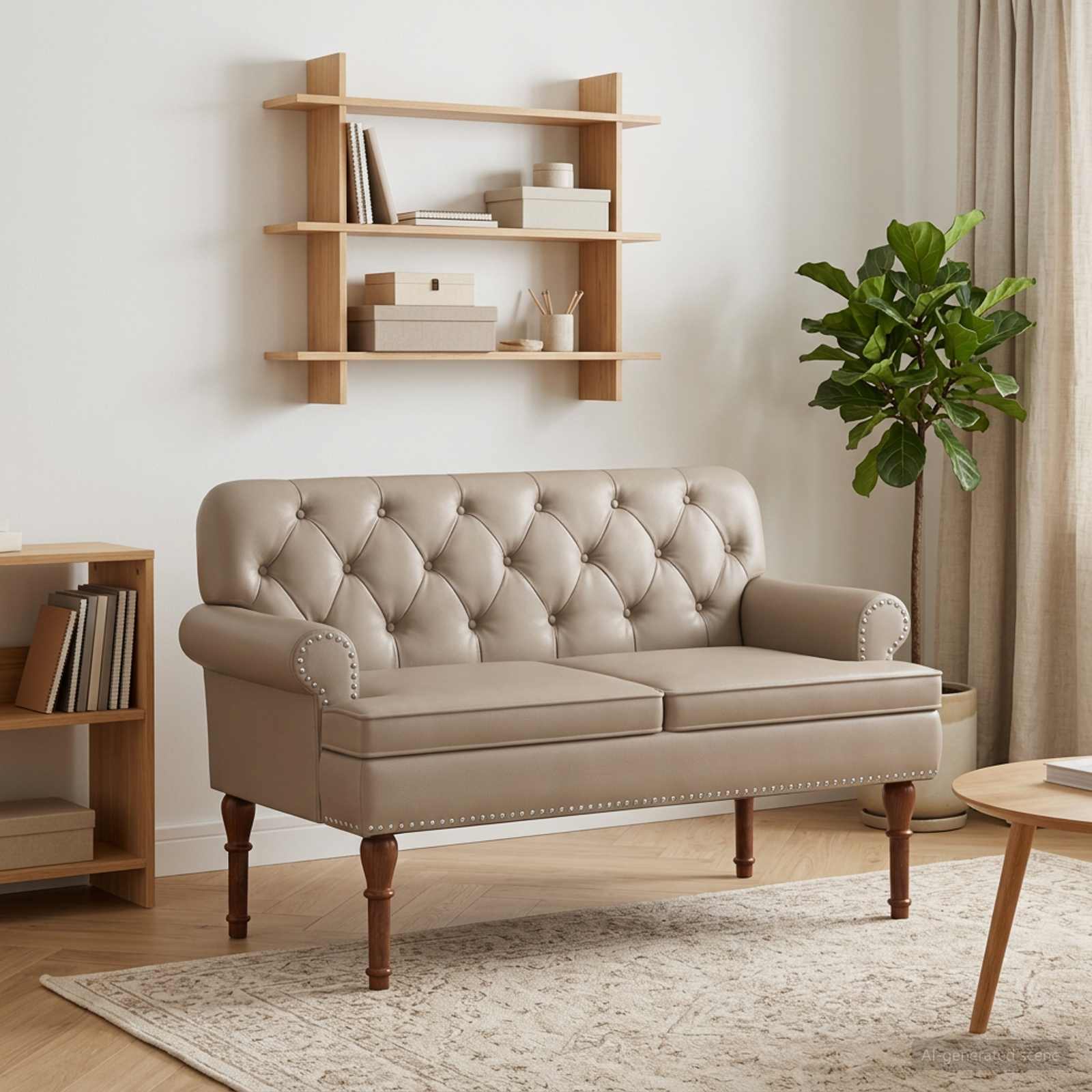 vidaXL Dvojnica s gumbi Kapučino 120 x 65 x 77 cm Umetno usnje