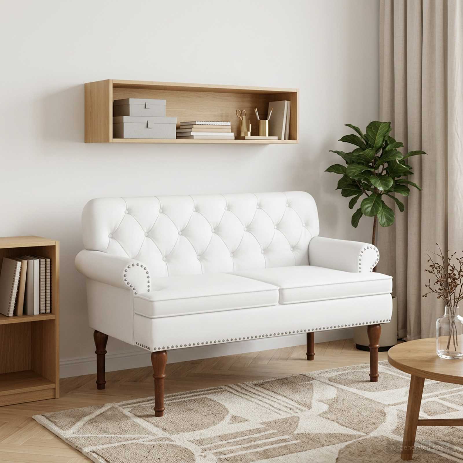 vidaXL Dvojnica s gumbi Bela 120 x 65 x 77 cm Umetno usnje