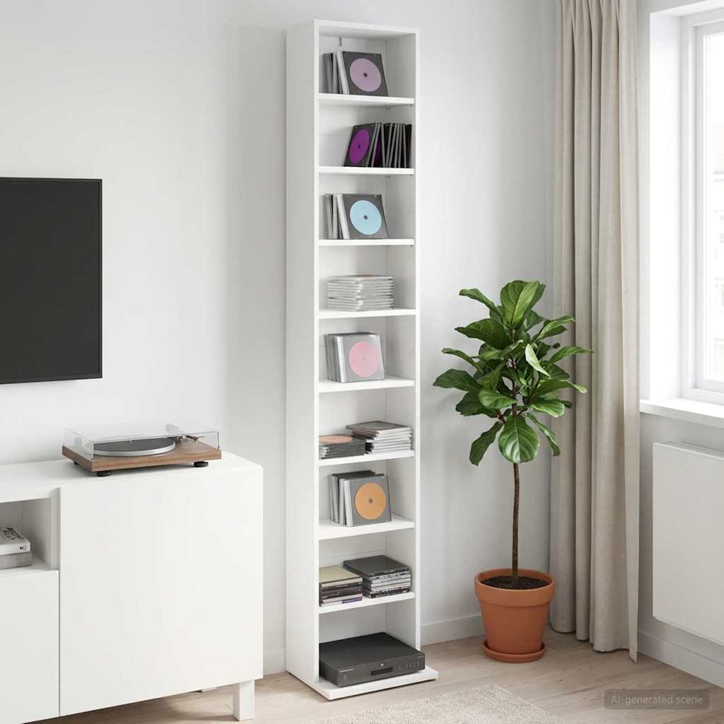 Кабинет за CD Бяло 33 x 23,5 x 175 см Инженерна дървесина