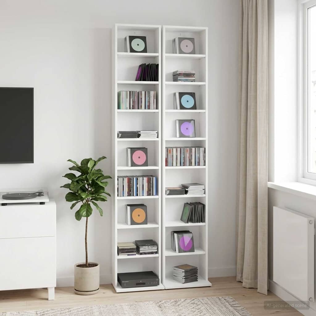 Кабинет за CD 2 бр. Бяло 33 x 23,5 x 175 см Инженерна дървесина