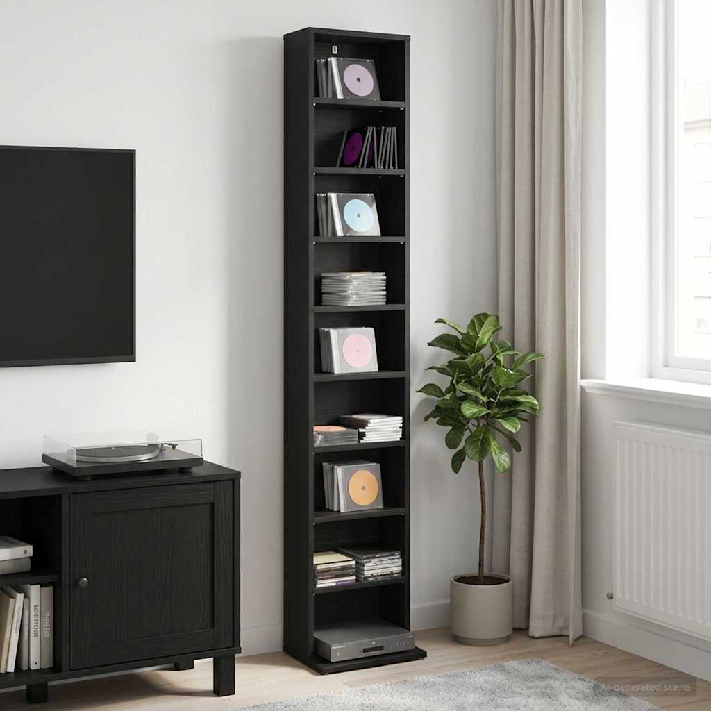 Кабинет за CD Черен дъб 33 x 23,5 x 175 см Инженерна дървесина