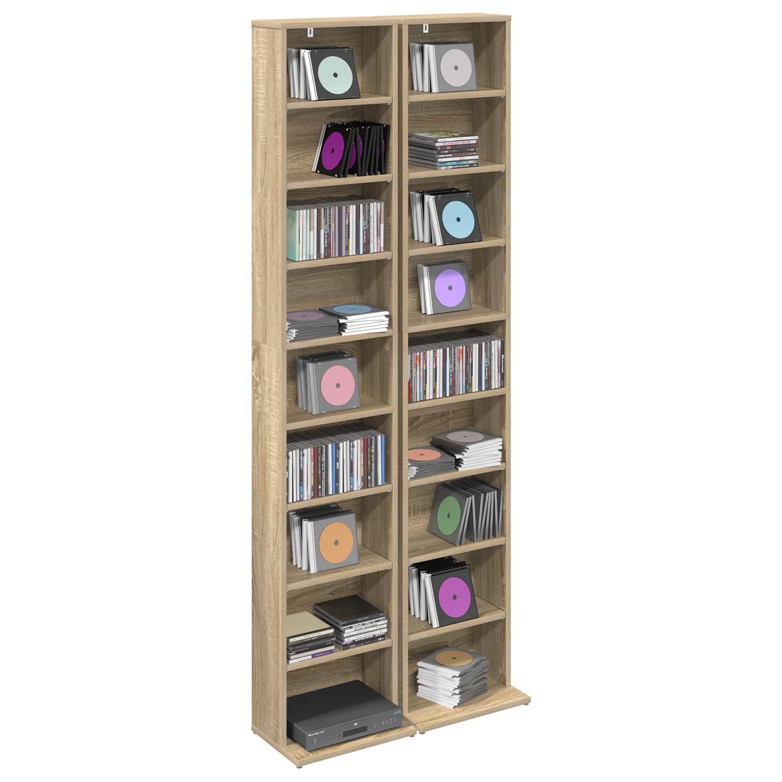 CD-kaappi 2 kpl Sonoma-tammi 33 x 23,5 x 175 cm Tekninen puu - Image 3