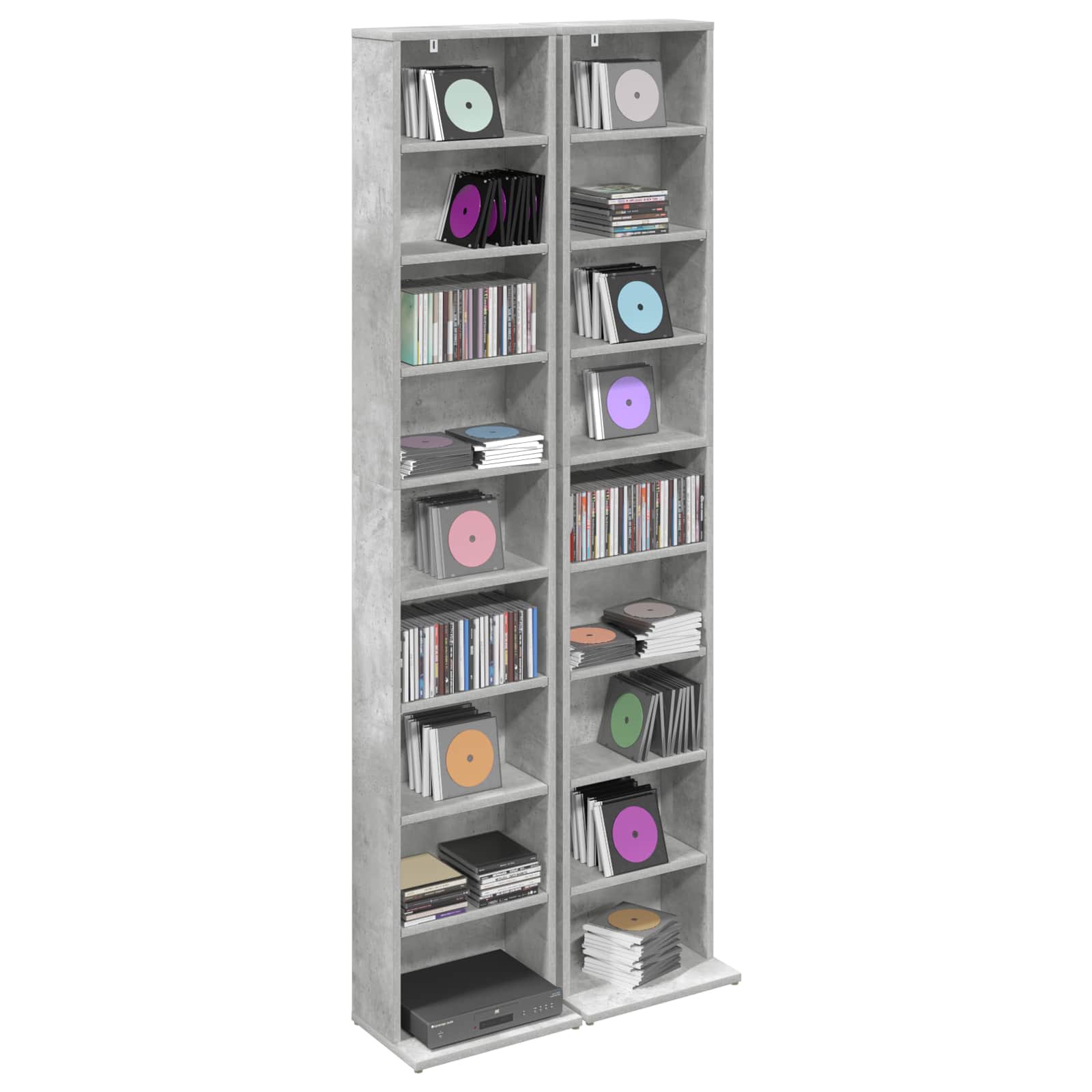 CD-kaappi 2 kpl Betoninharmaa 33 x 23,5 x 175 cm Tekninen puu - Image 3