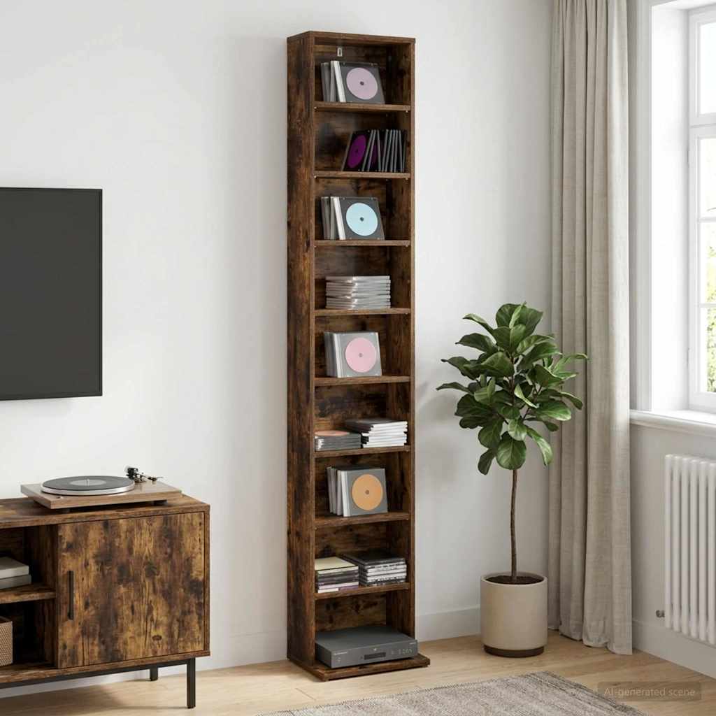 Кабинет за CD Опушен дъб 33 x 23,5 x 175 см Инженерна дървесина