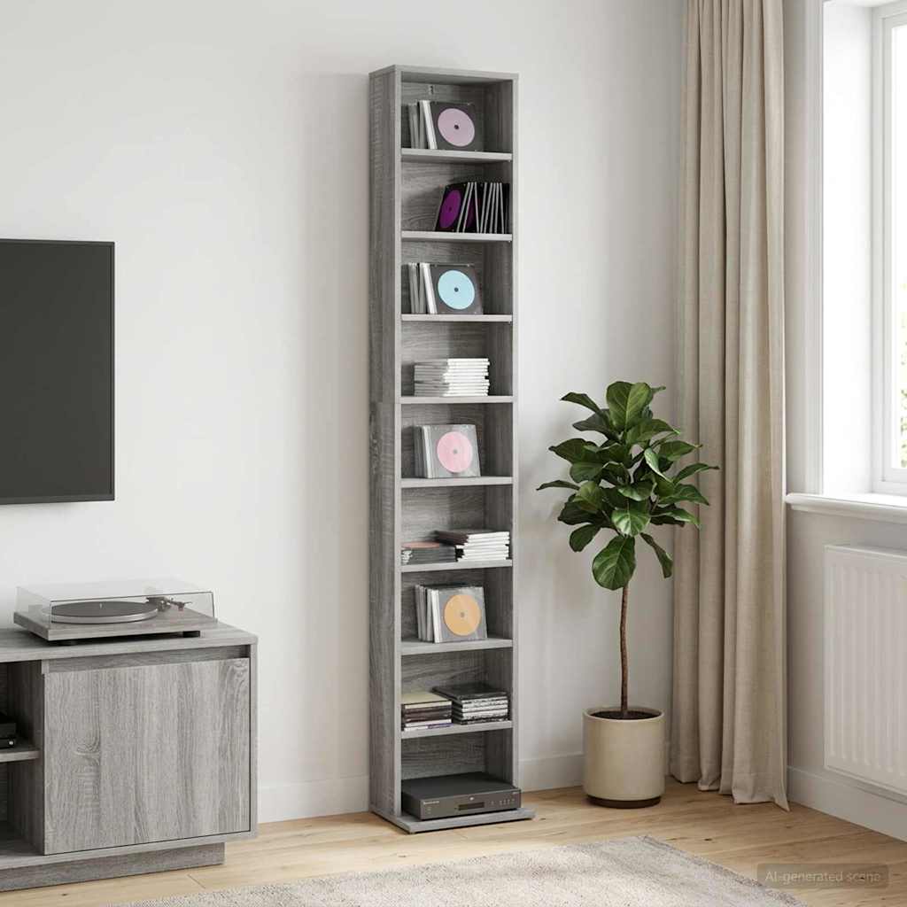 Кабинет за CD Сив Сонома 33 x 23,5 x 175 см Инженерна дървесина