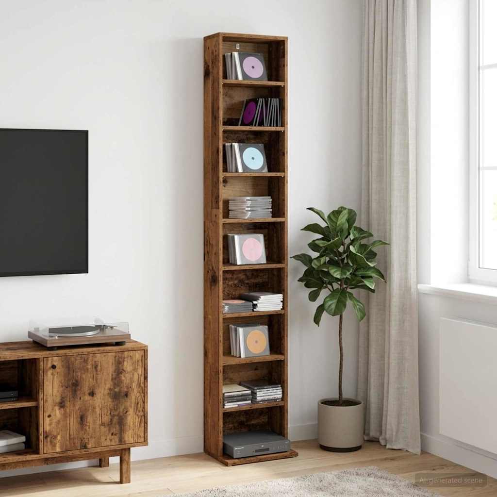CD-kaappi Vanha puu 33 x 23,5 x 175 cm Tekninen puu