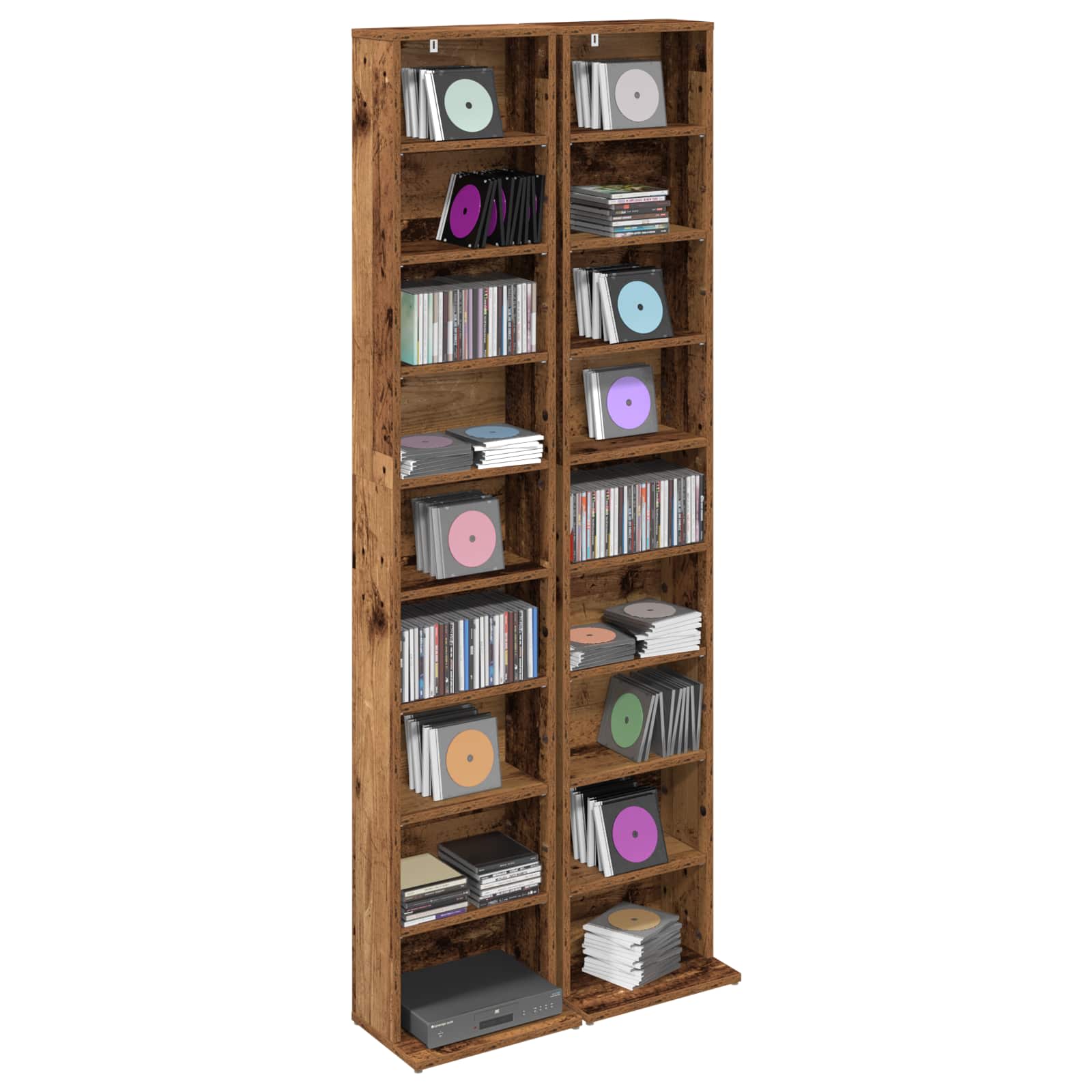 CD-kaappi 2 kpl Vanha puu 33 x 23,5 x 175 cm Tekninen puu - Image 3