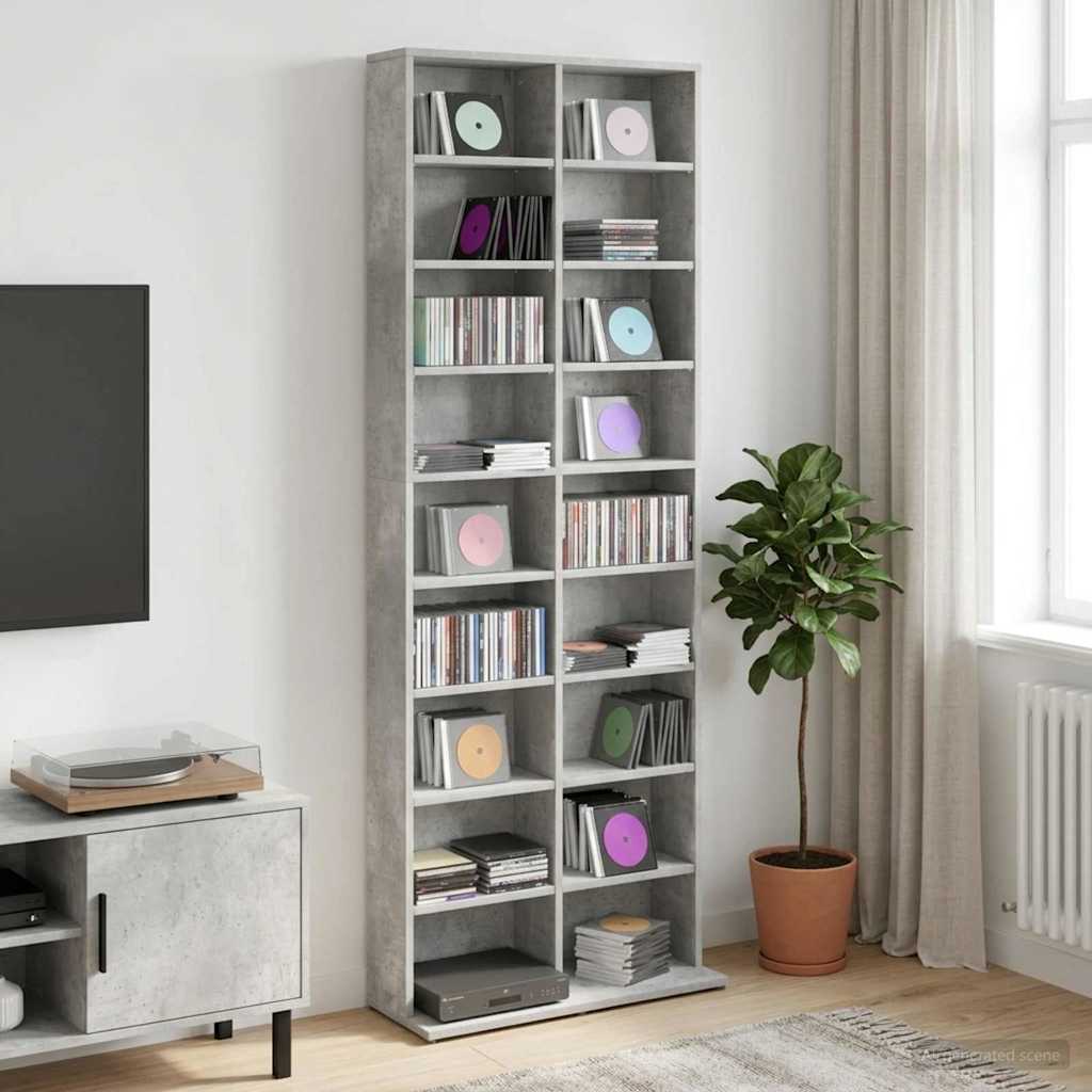 CD-kaappi Betoninharmaa 65 x 23,5 x 175 cm Tekninen puu