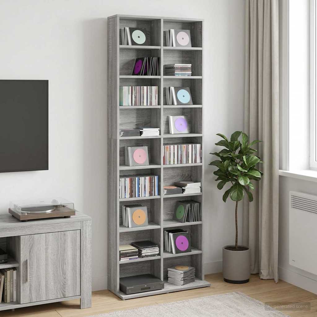 CD-kaappi Harmaa Sonoma 65 x 23,5 x 175 cm Tekninen puu