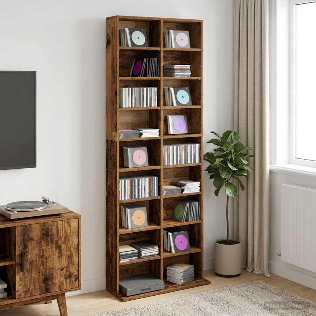CD-kaappi Vanha puu 65 x 23,5 x 175 cm Tekninen puu