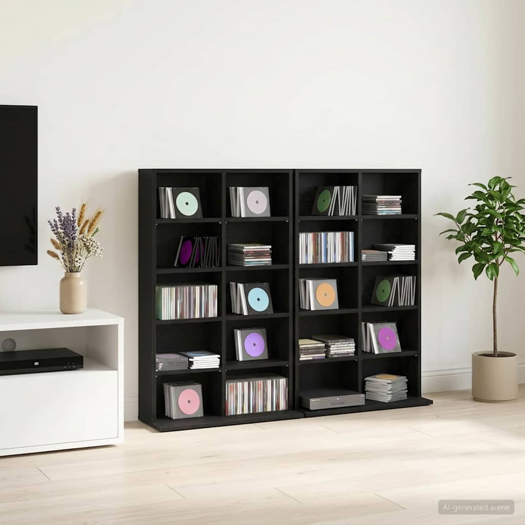 CD-kaappi 2 kpl Musta tammi 65 x 23,5 x 97,5 cm Tekninen puu