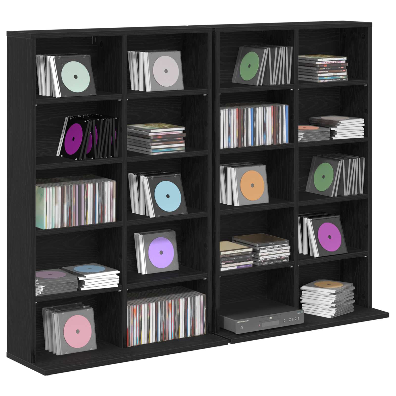 CD-kaappi 2 kpl Musta tammi 65 x 23,5 x 97,5 cm Tekninen puu - Image 3