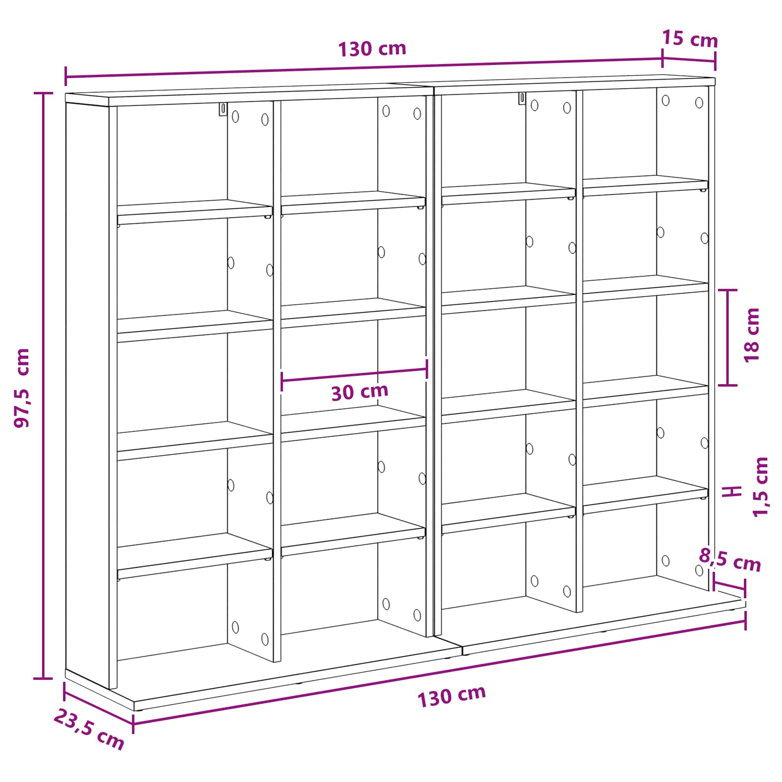 CD-kaappi 2 kpl Musta tammi 65 x 23,5 x 97,5 cm Tekninen puu - Image 10