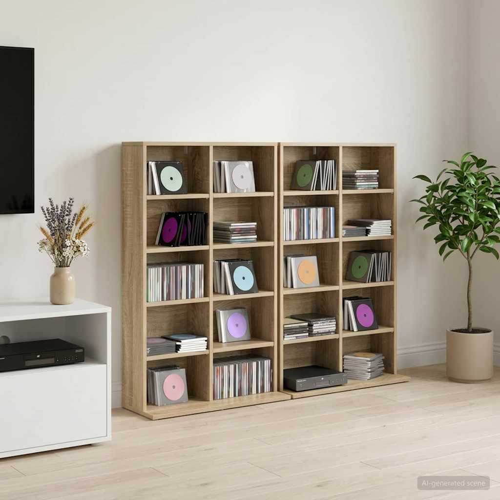CD Kast 2 st Sonoma Eiken 65 x 23,5 x 97,5 cm Bewerkt hout – afbeelding 1