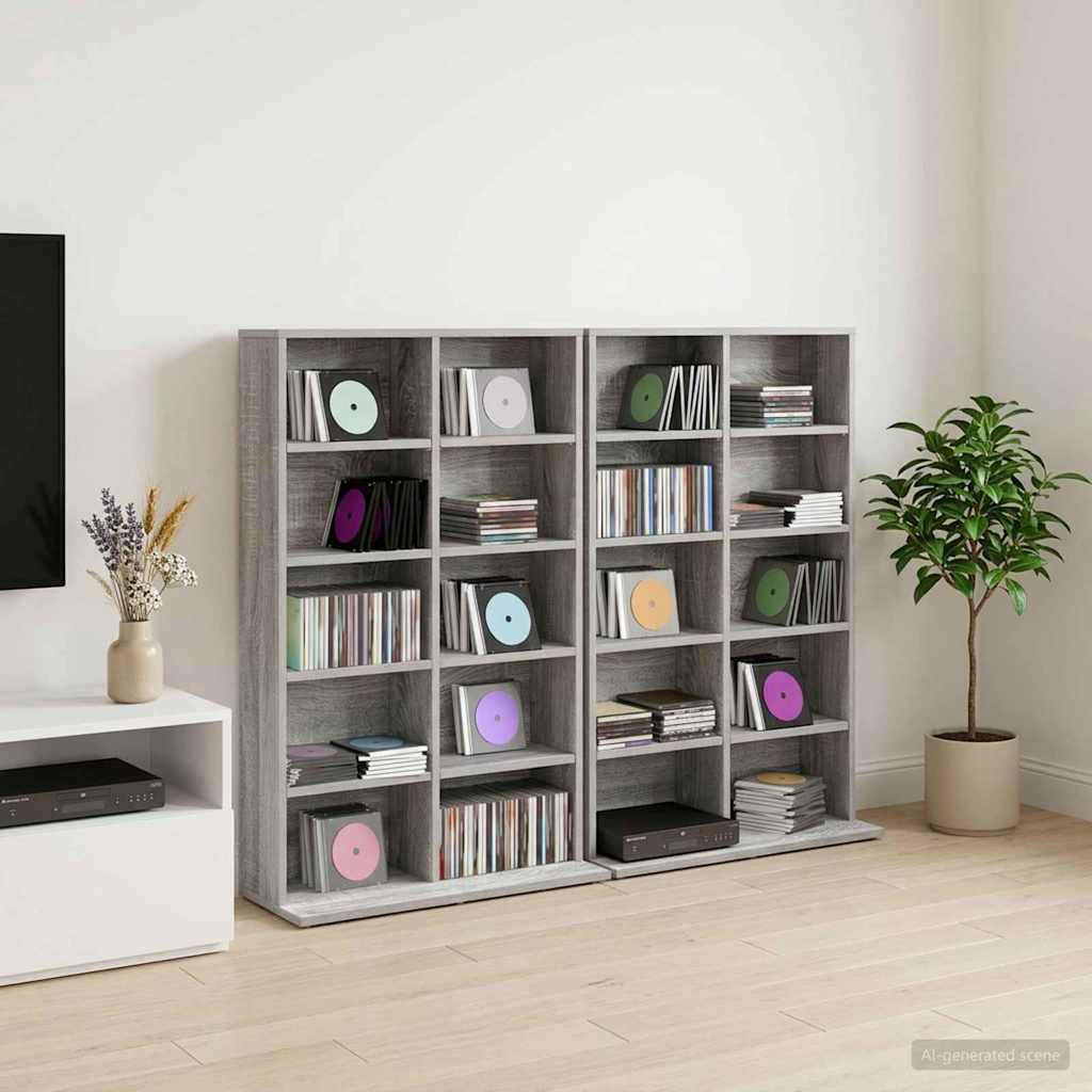 CD Kast 2 st Grijs Sonoma 65 x 23,5 x 97,5 cm Bewerkt hout – afbeelding 1