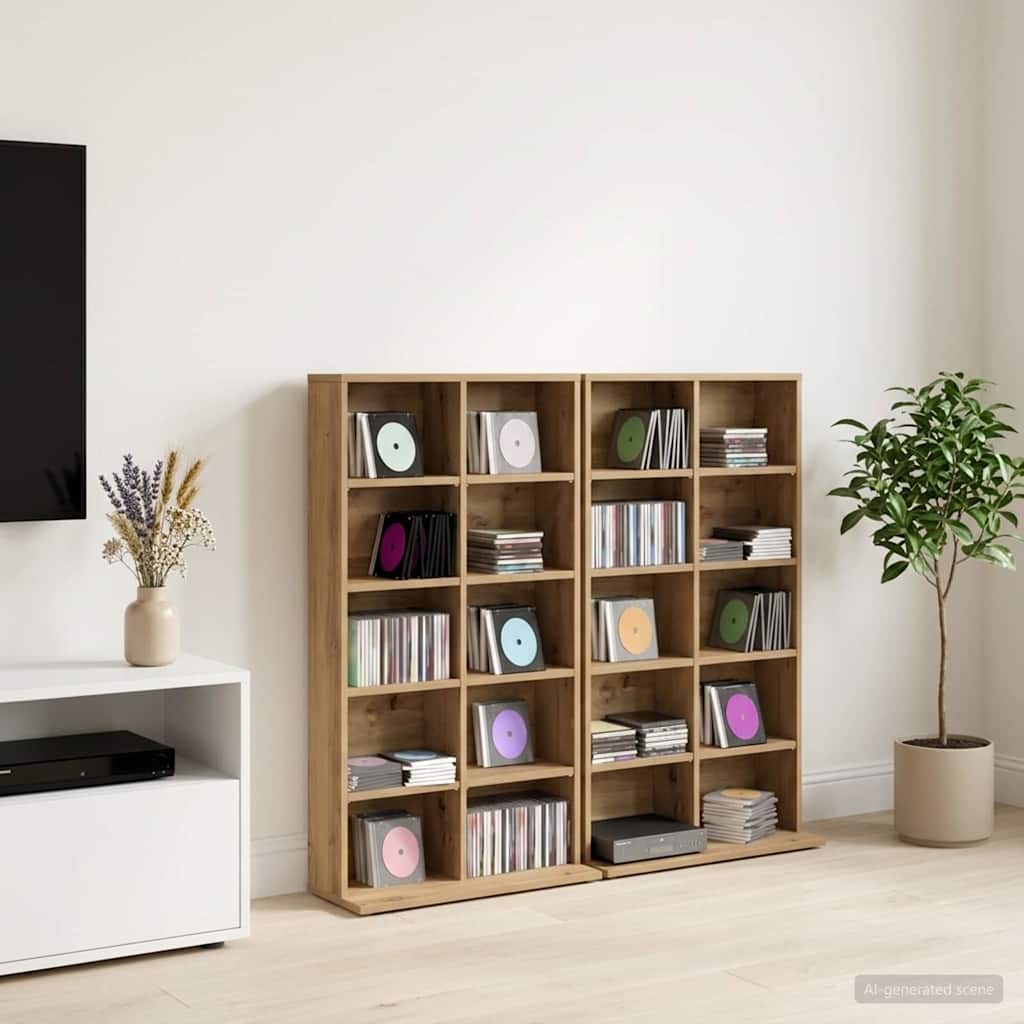 CD-kaappi 2 kpl Artisaanitammi 65 x 23,5 x 97,5 cm Tekninen puu
