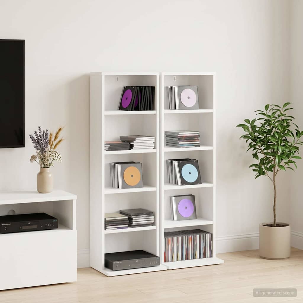 CD-kaappi 2 kpl valkoinen 33 x 23,5 x 97,5 cm Tekninen puu