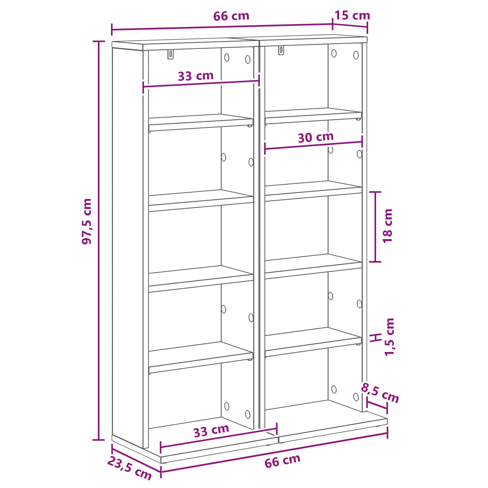 CD-kaappi 2 kpl valkoinen 33 x 23,5 x 97,5 cm Tekninen puu - Image 10
