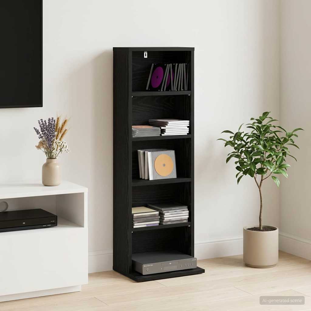 CD Kast Zwart eiken 33 x 23,5 x 97,5 cm Bewerkt hout – afbeelding 1
