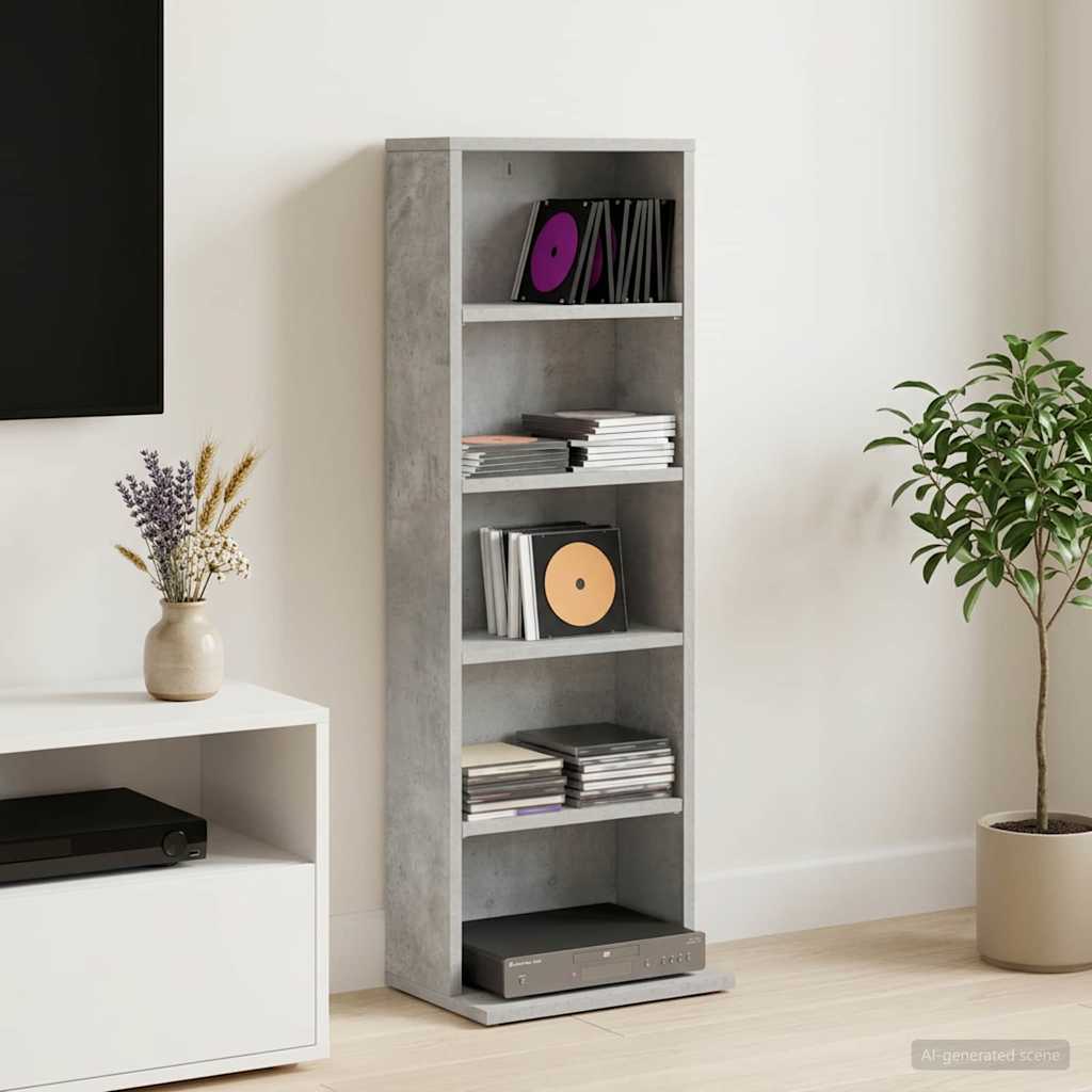 CD-kaappi Betoninharmaa 33 x 23,5 x 97,5 cm Tekninen puu