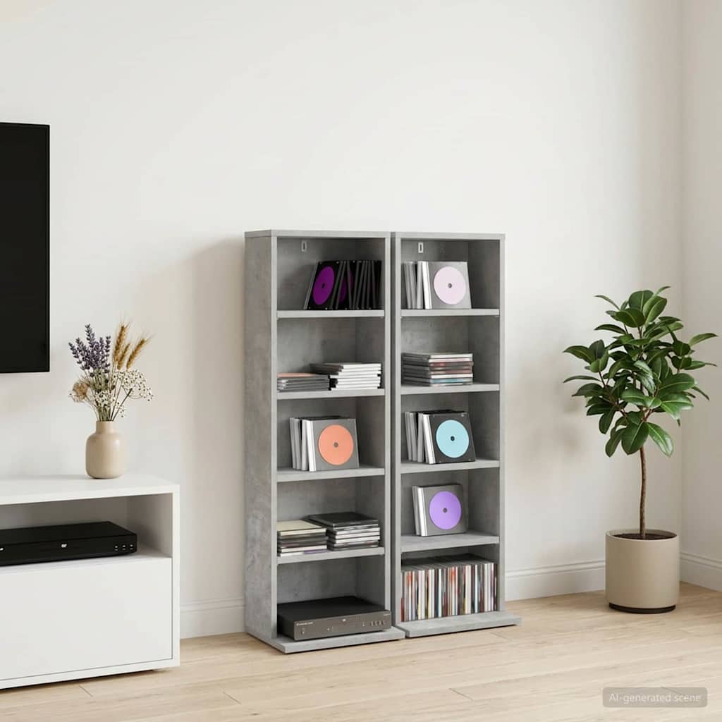 vidaXL CD-kaappi 2 kpl Betoninharmaa 33 x 23,5 x 97,5 cm Tekninen puu