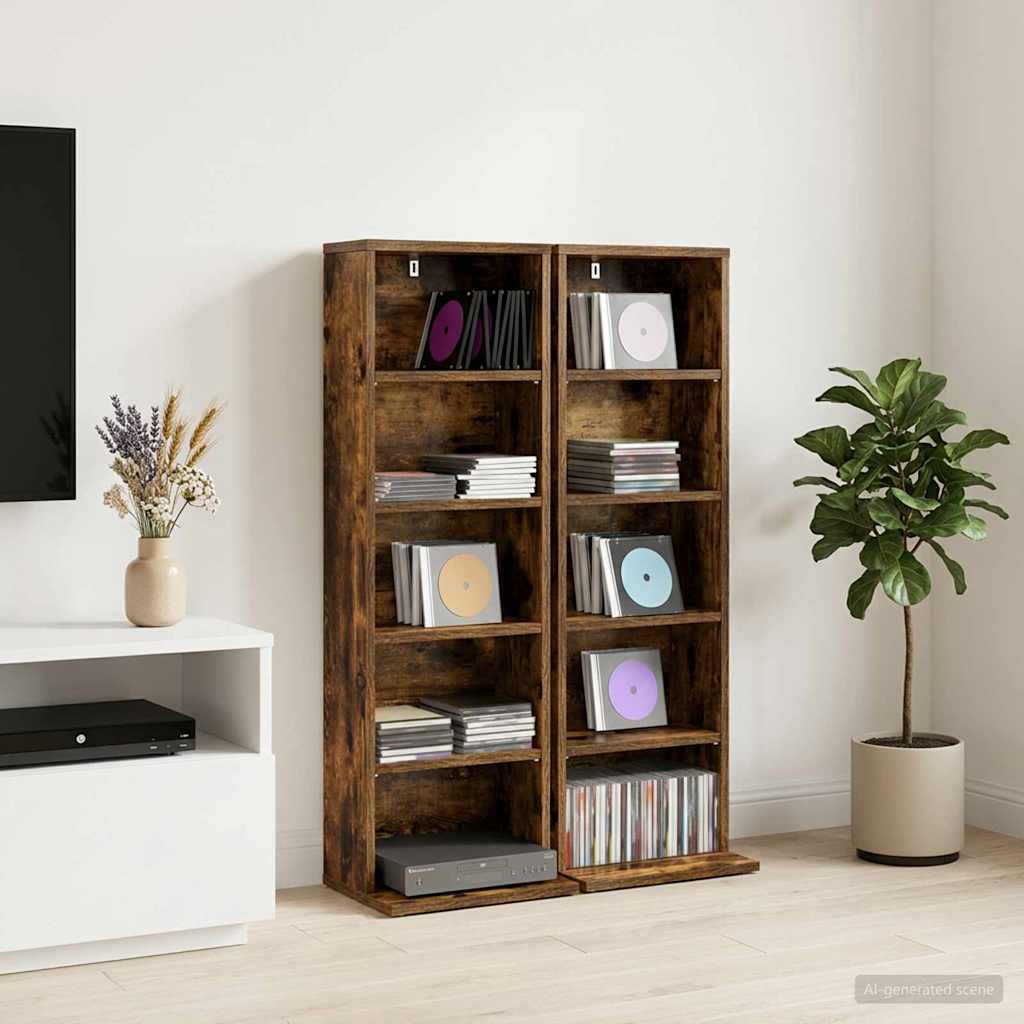 CD Kast 2 st Gerookt eiken 33 x 23,5 x 97,5 cm Bewerkt hout – afbeelding 1