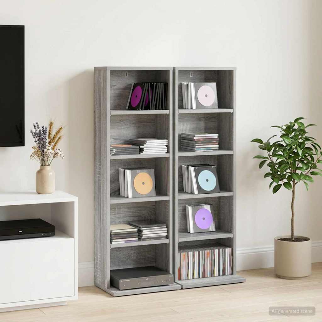 CD Kast 2 st Grijs Sonoma 33 x 23,5 x 97,5 cm Bewerkt hout – afbeelding 1