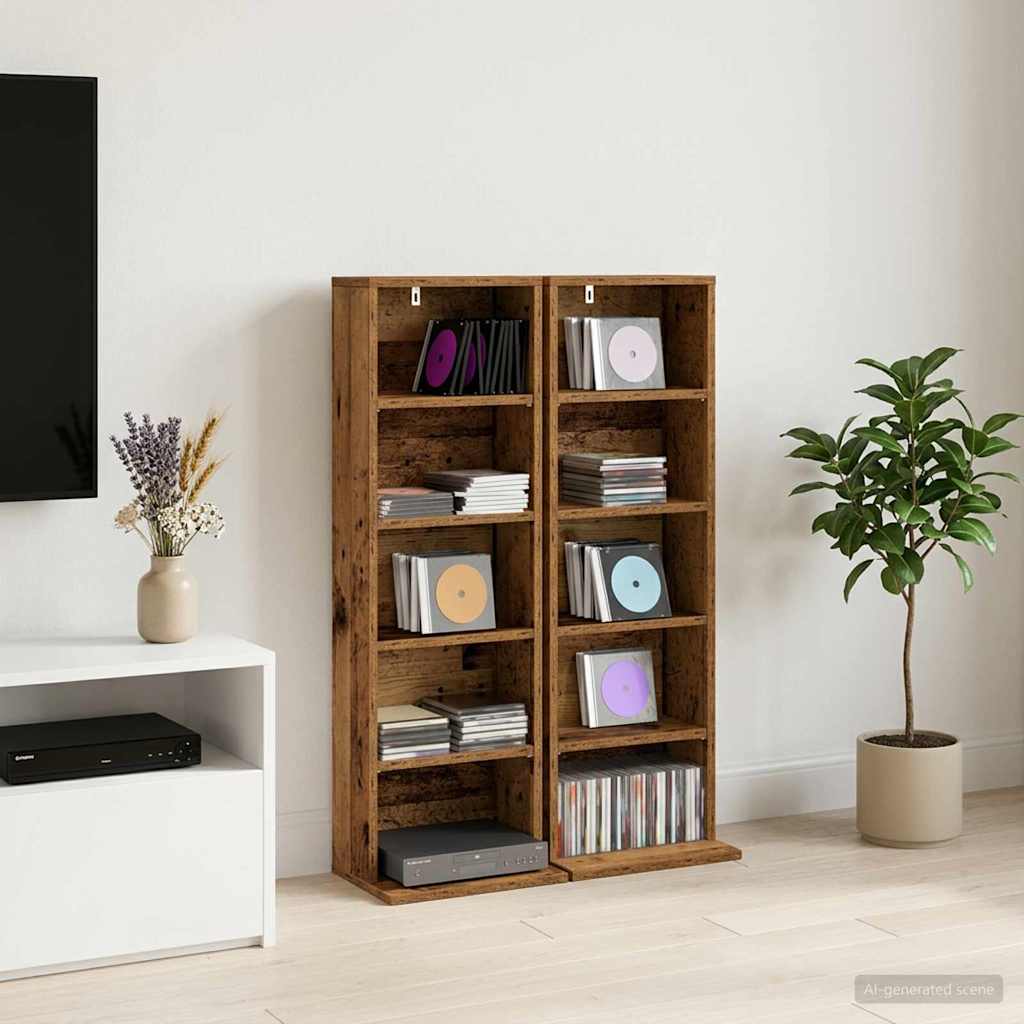 CD Kast 2 st Oud hout 33 x 23,5 x 97,5 cm Bewerkt hout – afbeelding 1